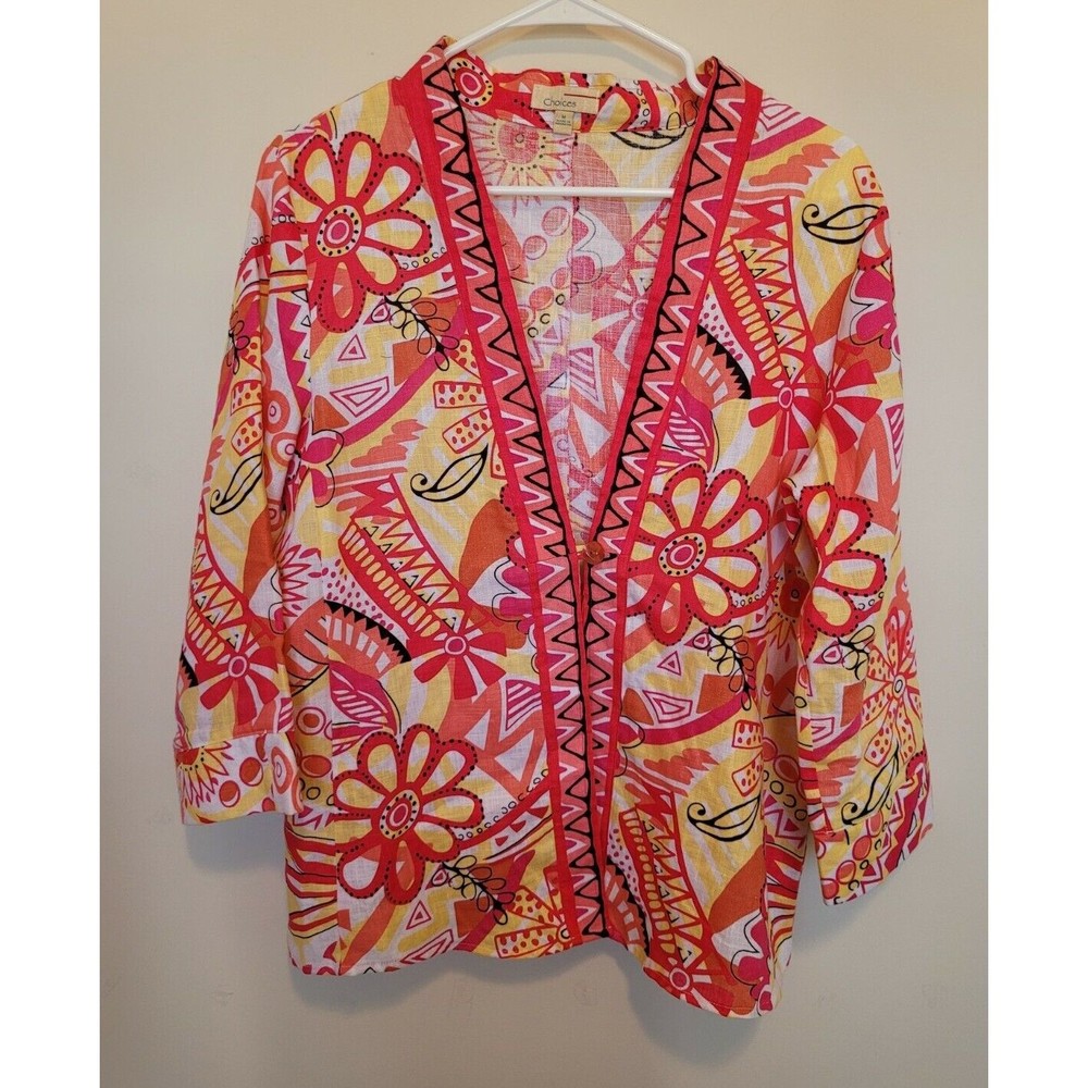 Choices Womens 100% Linen One Button Blazer Top Size Medium
